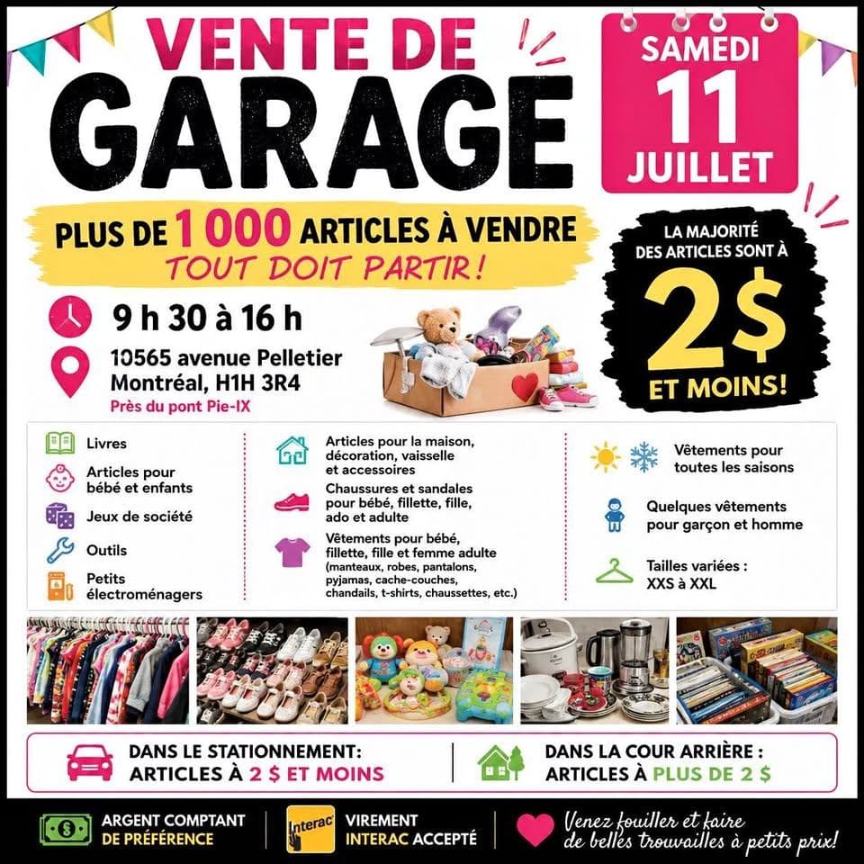 🎉 VENTE DE GARAGE – SAMEDI 11 JUILLET 🎉